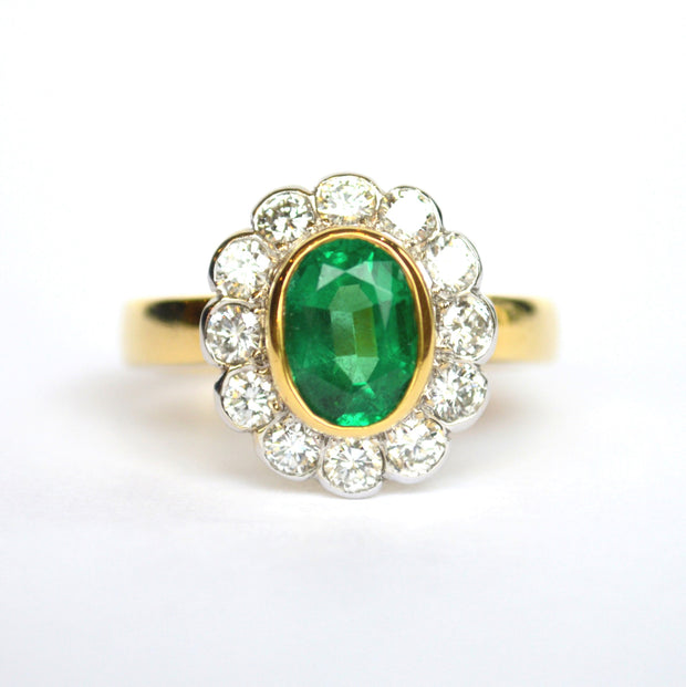 14k Yellow Gold Gem Platinum Emerald and Diamond ring