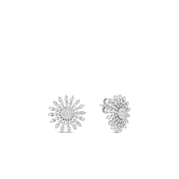 18K White Gold Roberto Coin Diamond Sunburst Stud Earrings