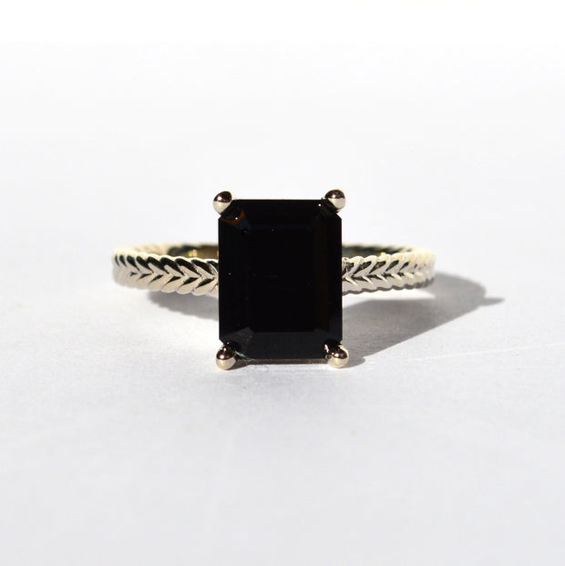 10K White Gold Onyx and Diamond Ring