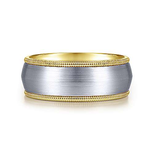 14K Two-Tone Gabriel & Co. Wedding Band Featuring Satin Finish And Rope Edge Detail