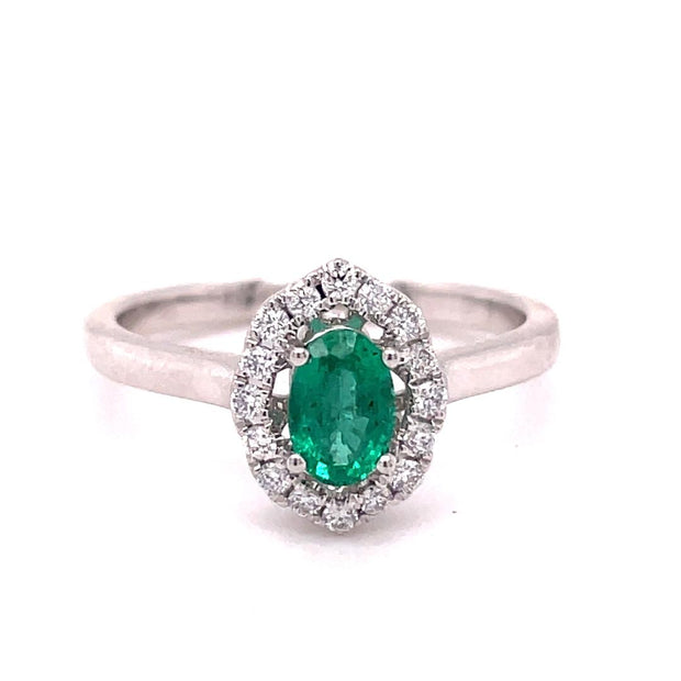 14K White Gold Emerald and Diamond Ring