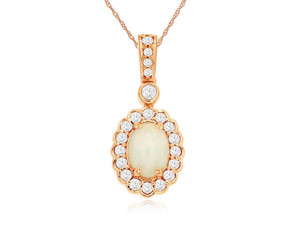 14k Rose Gold Private Label Opal and Diamond Pendant