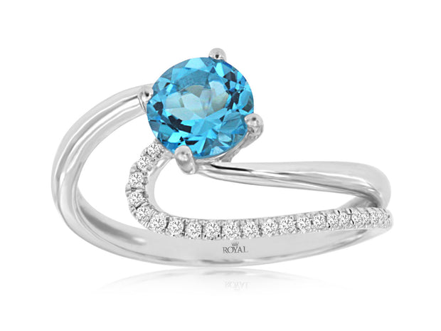 14k White Gold Private Label Blue Topaz and Diamond Ring