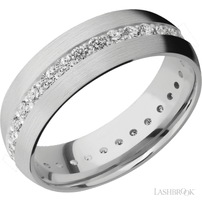 Lashbrook 7 Mm Wide/Domed/14K White Gold Band With An Eternity Arrangement Of .03 Carat Round Diamonds