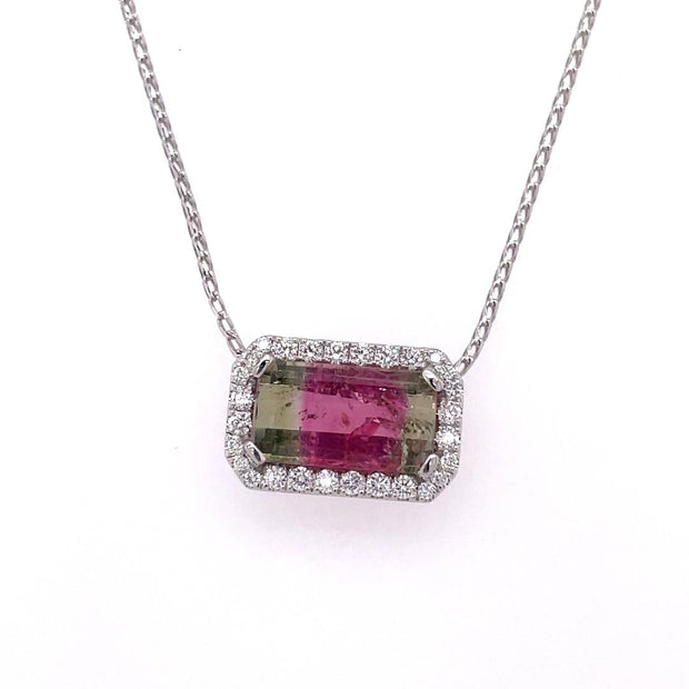 14k White Gold Tourmaline and Diamond Pendant