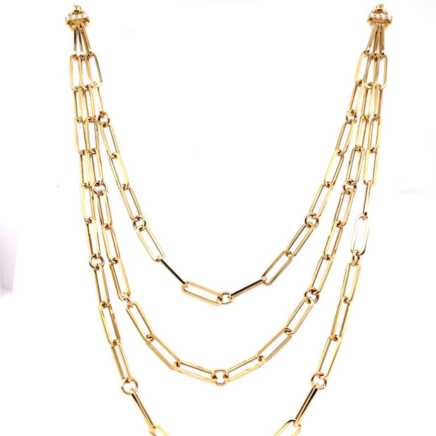 18K Yellow Gold Roberto Coin Triple Strand Paperclip Link Chain Necklace