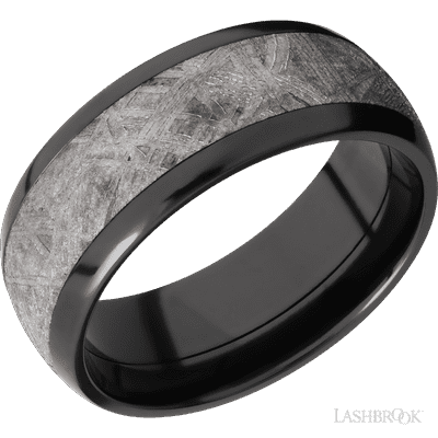 Lashbrook 8 Mm Wide/Domed/Zirconium Band With One 5 Mm Centered Inlay Of Meteorite